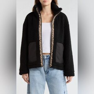 Levi's Black Teddy Jacket with Leopard Accents